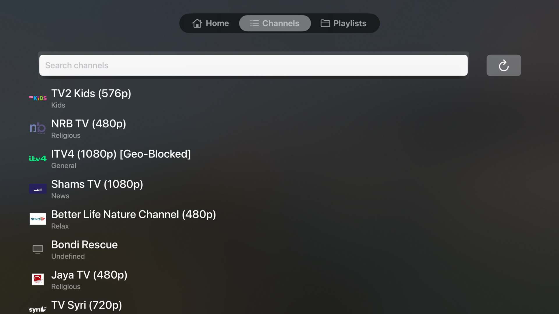 Channels tab