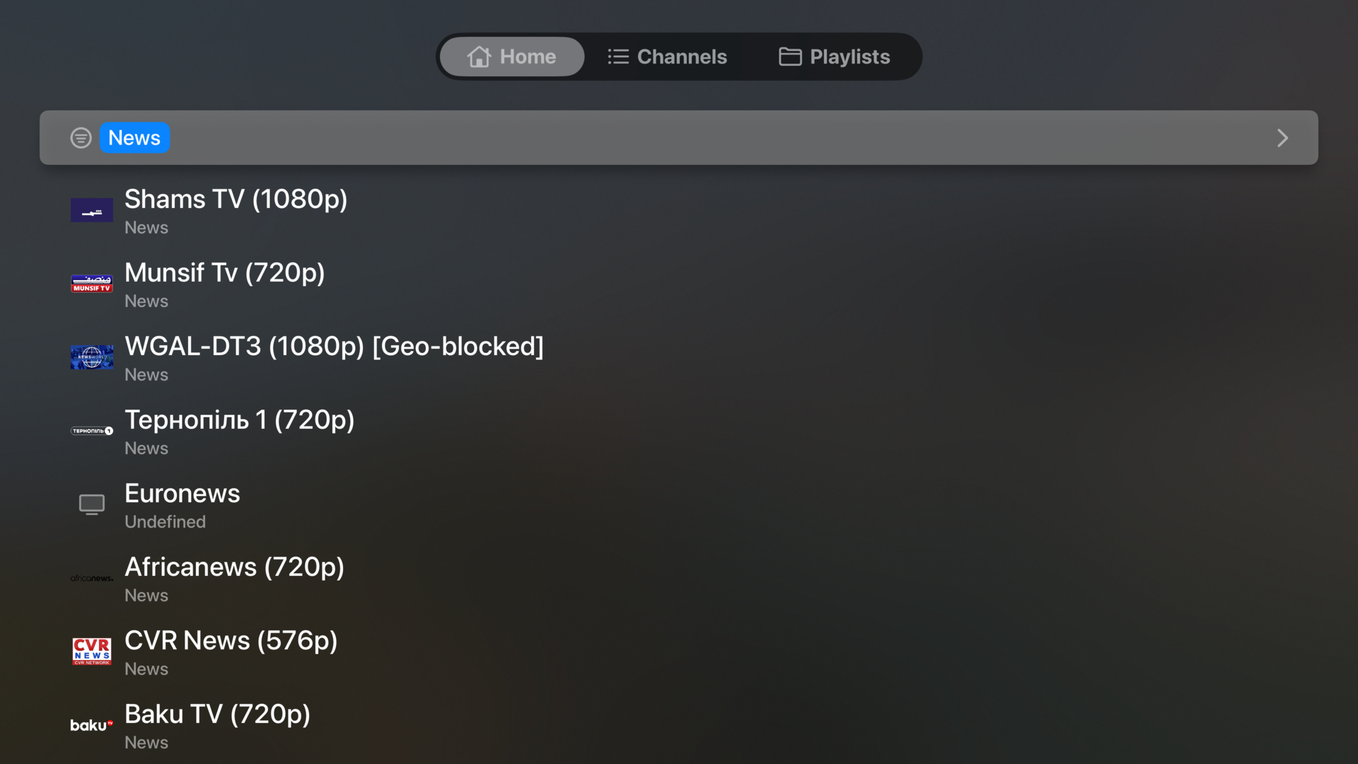 KnobTV home screen showing channels filtered to Sports